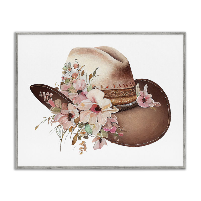 Chapeau de cowboy rose floral, estampe numérique par Birch & Ink, Estampe numérique Farmhouse, H 11 po x l 14 po