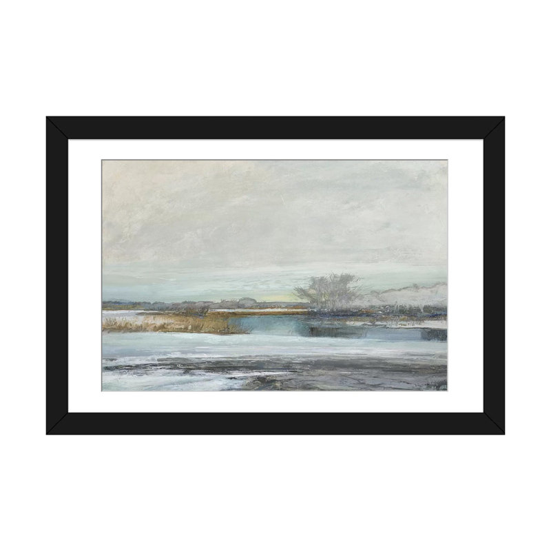 «Water's Edge II», reproduction sur toile, H 16 po x l 24 po x P 1 po, Papier d'art encadré noir, Blanc