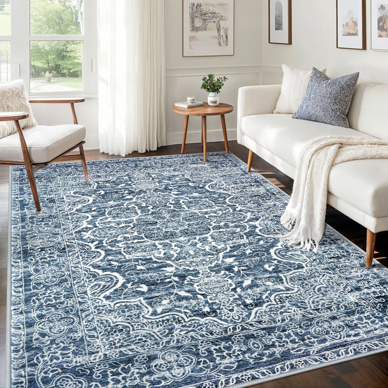 Area Rug Machine Washable Rugs with Rubber Backing for Living Room, Rectangle 5' x 7'