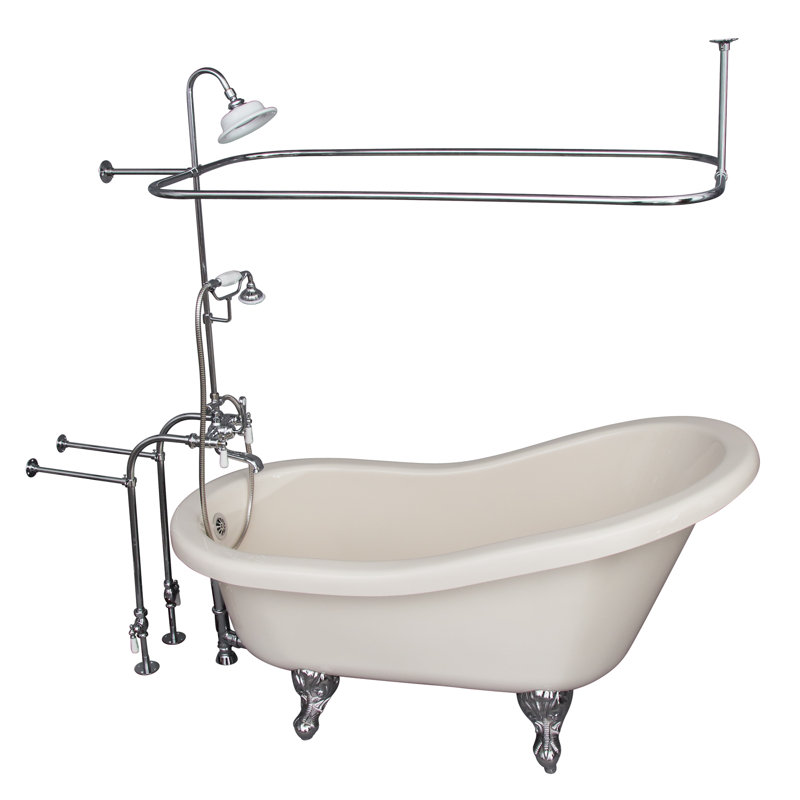 60'' x 30'' Soaking Acrylic Bathtub with Faucet, Polished Chrome, Bisque