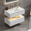 Meuble-lavabo mural 36 po avec tiroir à fermeture en douceur, plateau en pierre reconstituée et lumière DEL - blanc-417556790