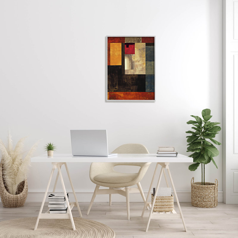 «Rich Red Geometric Squares», estampe numérique encadrée par Chris Donovan, H 30 po x l 24 po x P 1,5 po