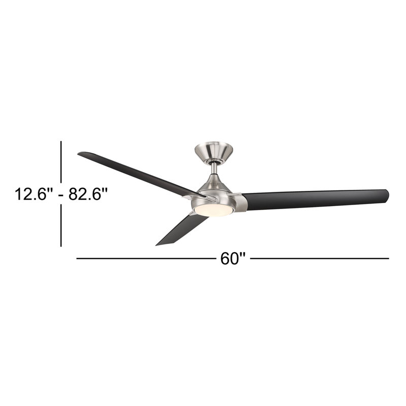Ventilateur de plafond 60 po à 3 pales avec télécommande DEL et ensemble d'éclairage inclus, Nickel brossé