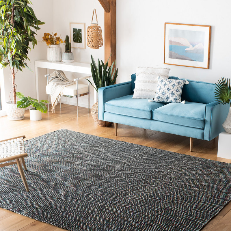 Estil Flat Weave Wool/Cotton Geometric Rug in Black/Gray, Rectangle 5' x 8'