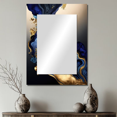 «Virgile Abstract Marble Geode Blue I - Miroir mural décoratif à encre liquide, miroir moderne, reproduction d'art en métal