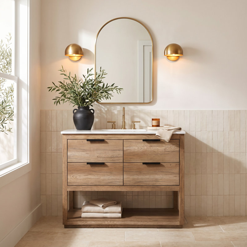 Felicity 42'' Single Bathroom Vanity with Engineered Marble Top, Natural Oak