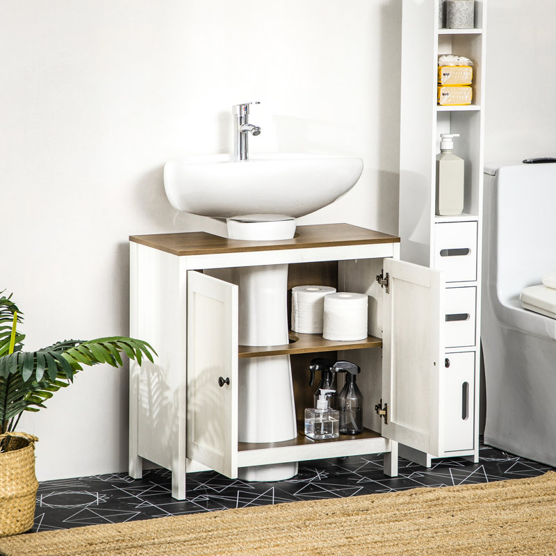 Armoire autoportante pour lavabo de salle de bain, blanc antique, tablette ajustable, double porte sous l'armoire avec portes, au sol