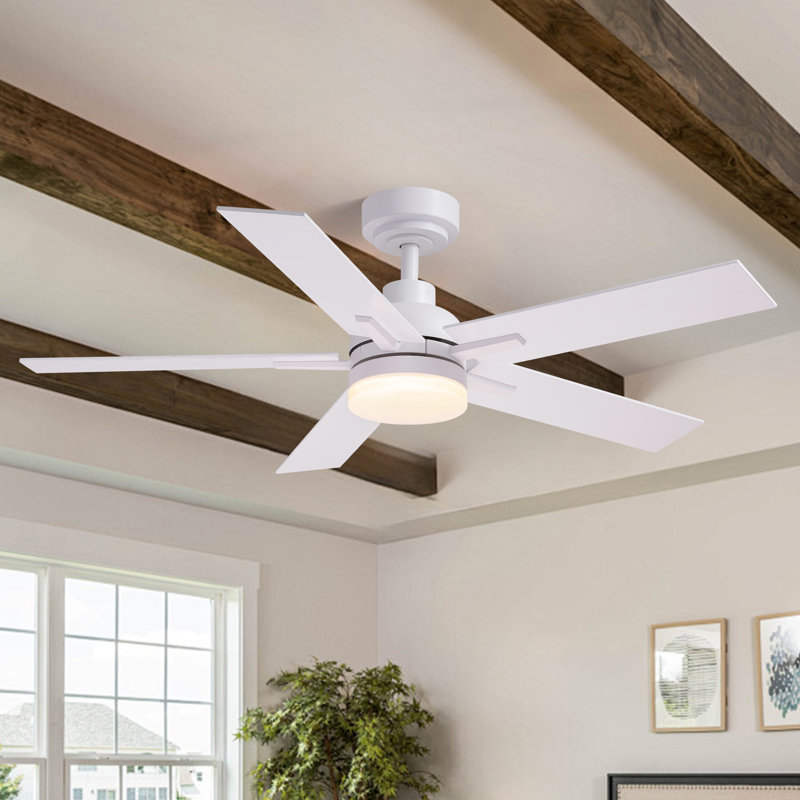 44 po Ventilateur de plafond industriel blanc avec lumière à DEL à intensité variable et télécommande incluse, Blanc, Blanc