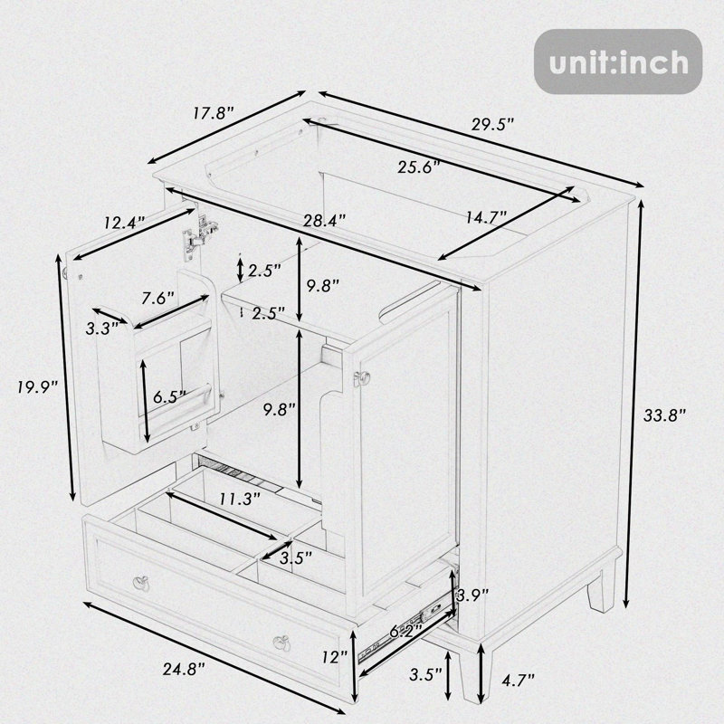 Base de meuble-lavabo simple 29,53 po seulement, Vert bleuté