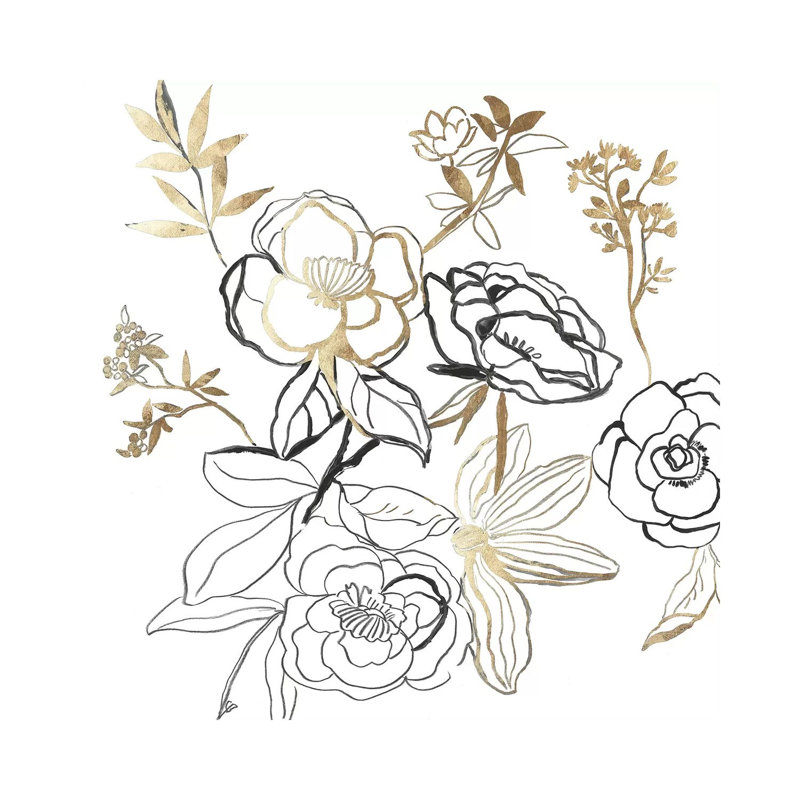 Black And Gold Florals by Asia Jensen - Wrapped Canvas Print