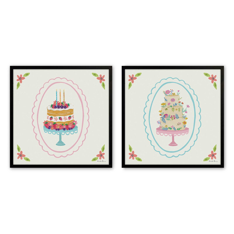 Ensemble de 2 impressions Sweet Slice Party, 16" x 16", Framed Print, Satin Black