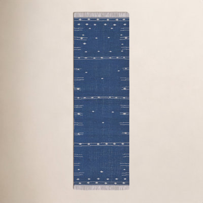 Blue White Hand-Woven Moroccan Outdoor Rug
