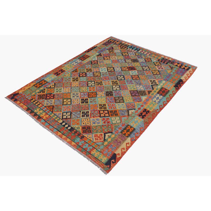 Tapis rectangulaire en laine noué à la main de style sud-ouest de 5 pi 8 po x 7 pi 11 po Cedorah bleu / rouge