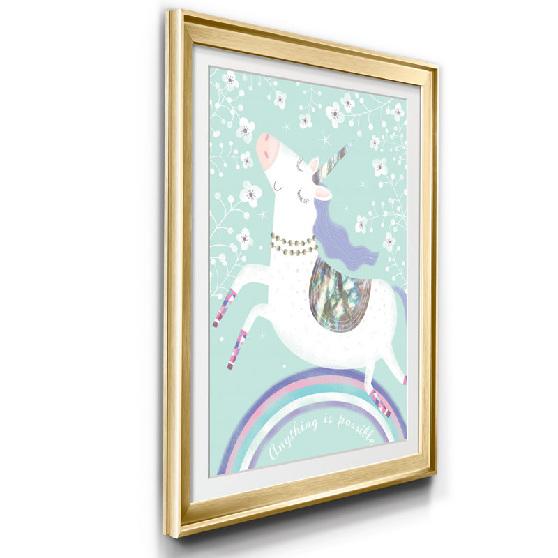 Rainbow Unicorn - Reproduction d'art graphique sur papier encadré, H 22,5 po x l 30,5 po x P 1,5 po, Cadre doré