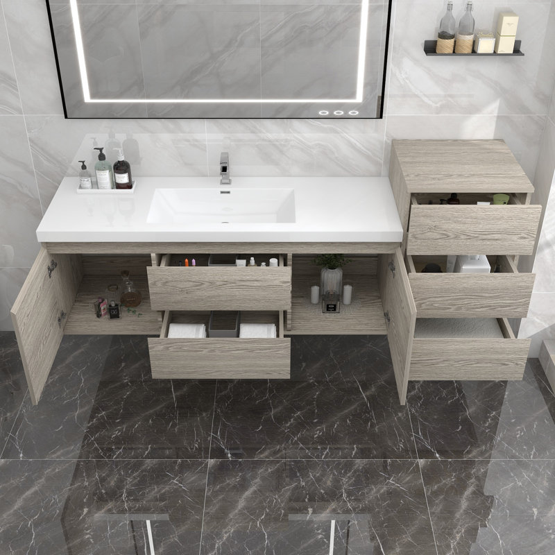 Moreno Bailey 67'' Single Bathroom Vanity with Acrylic Top, Teak Oak