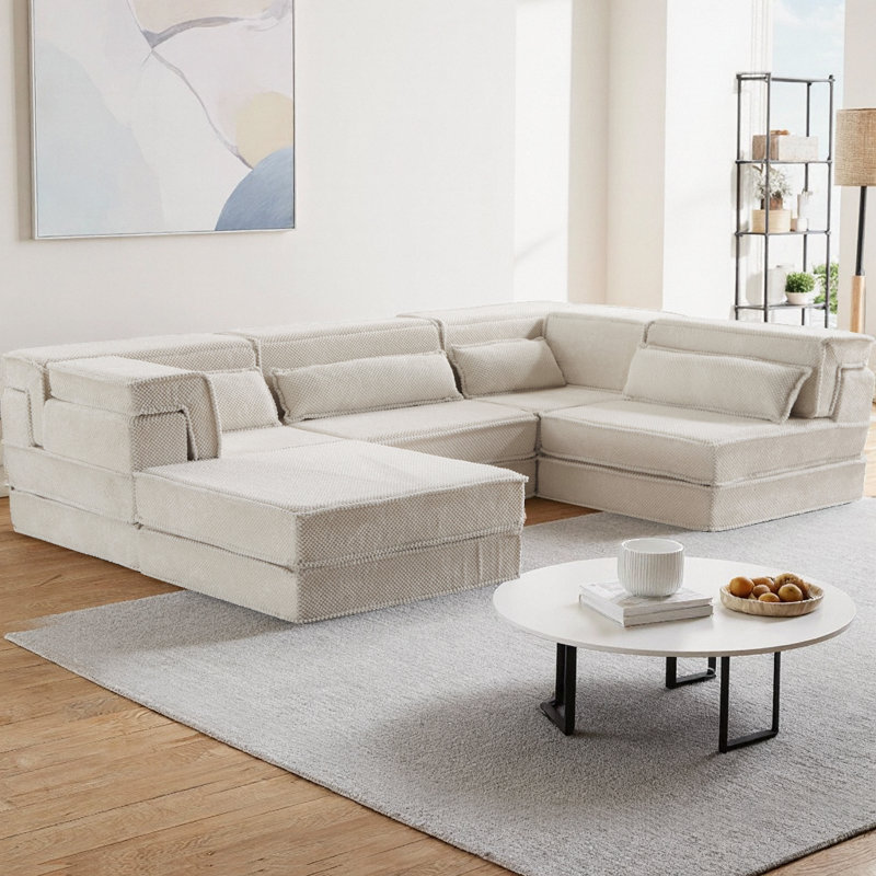 Canapé-lit modulaire avec repose-pieds Boneless, White Fabric