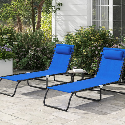 Chaise de plage pliante - 4 inclinables, filet respirant, inclinable dans la cour bleue