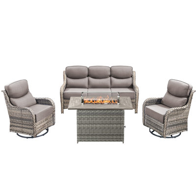 Ensemble de meubles de patio 4 pièces, canapé d'extérieur en osier avec chaises pivotantes, table de foyer de 41 po, ensembles de conversation modernes à haut dossier toutes saisons
