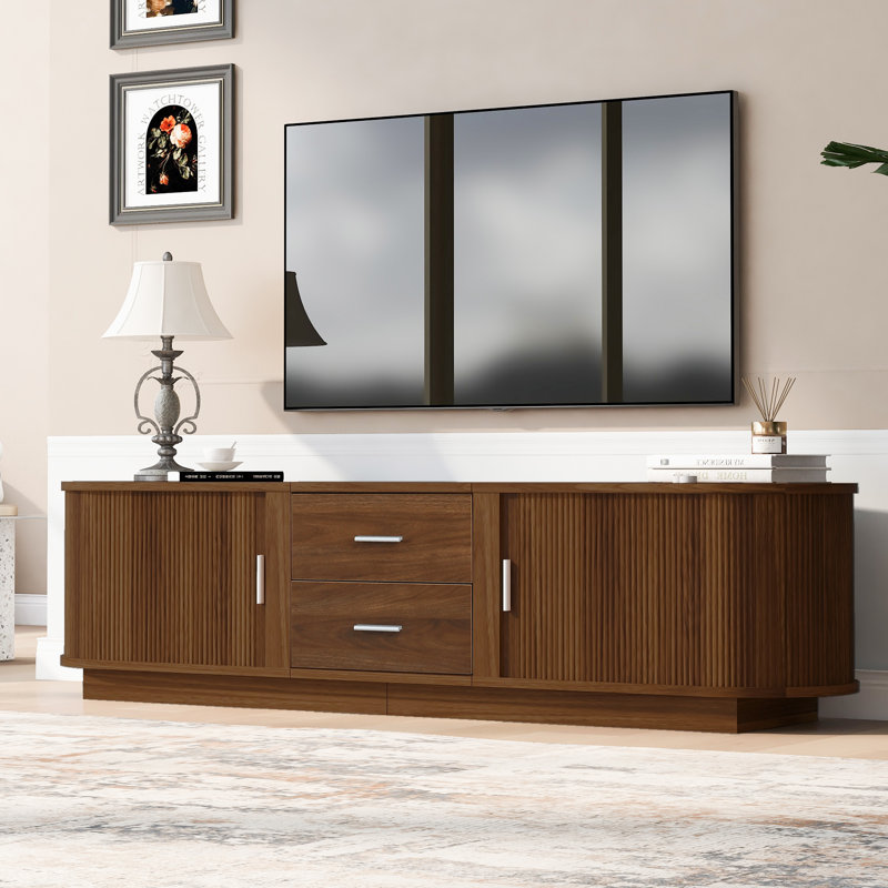 Modern Corner TV Stand 65 Inch Durable Mdf 1 Piece Antique Brown with Storage
