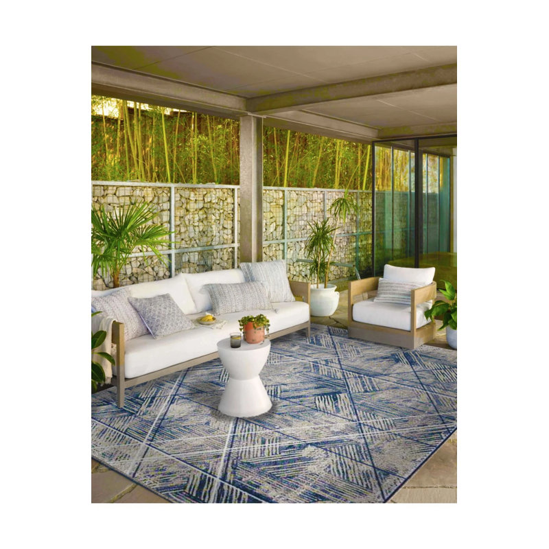 Tapis décoratif à rayures bleu clair Hira, Rectangle 2 pi 4 po x 4 pi
