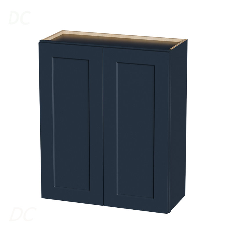 Navy Blue Shaker 30" Solid Wood Wall Cabinet, Soft Close Hinges, Adjustable Shelves, Double Door For Kitchen,Bath,Laundry, 30Wx12dx36h, Sideboard
