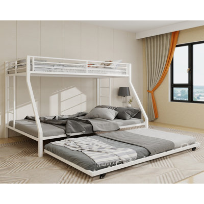 Lit superposé carré à haute stabilité avec échelle et lit gigogne roulant, conception minimaliste moderne, robuste pour la maison et le dortoir - taille double 137 cm x 190 cm - Blanc