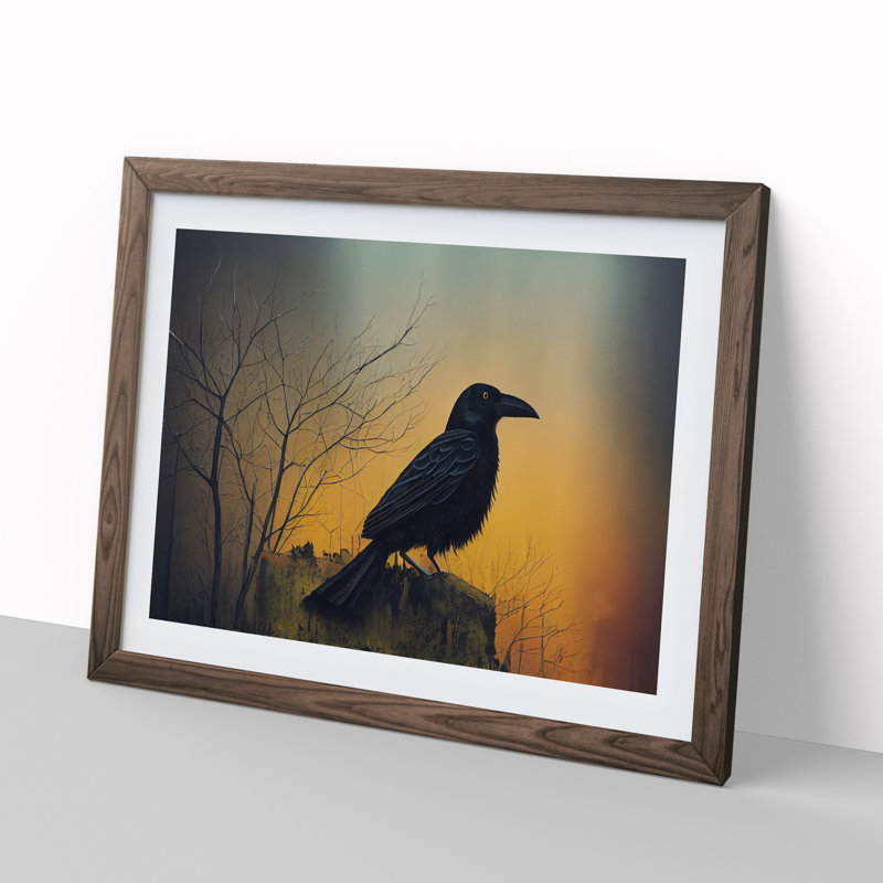 An Artsy Crow Bird - Single Picture Frame Print, 46cm H x 64cm W x 2cm D, Walnut