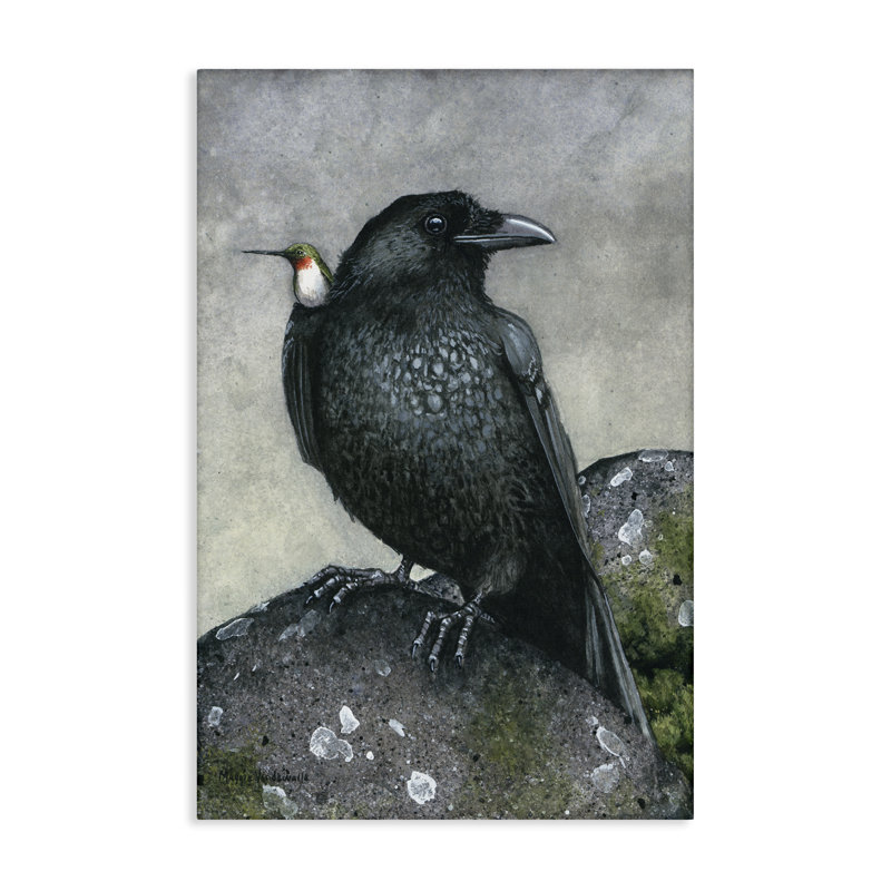 Corbeau et colibri, art mural perché par Maggie Vandewalle, H 24 po x l 16 po