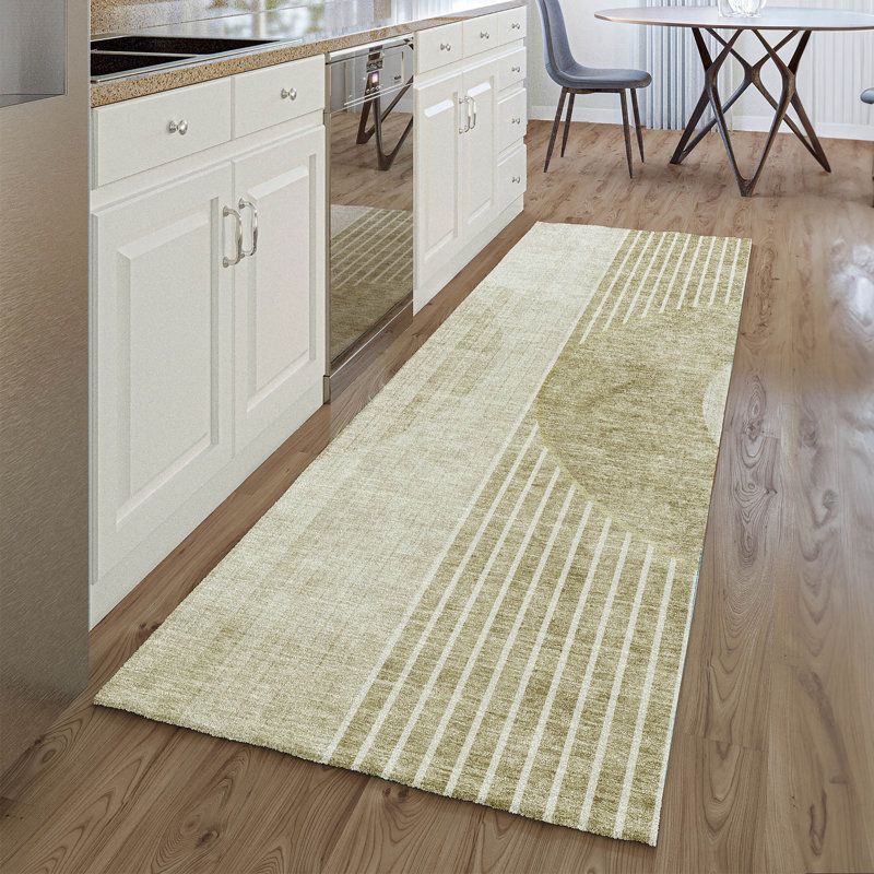 Tapis taupe Prisco lavable à la machine de qualité supérieure, Tapis de couloir 2 pi 3 po x 7 pi 6 po