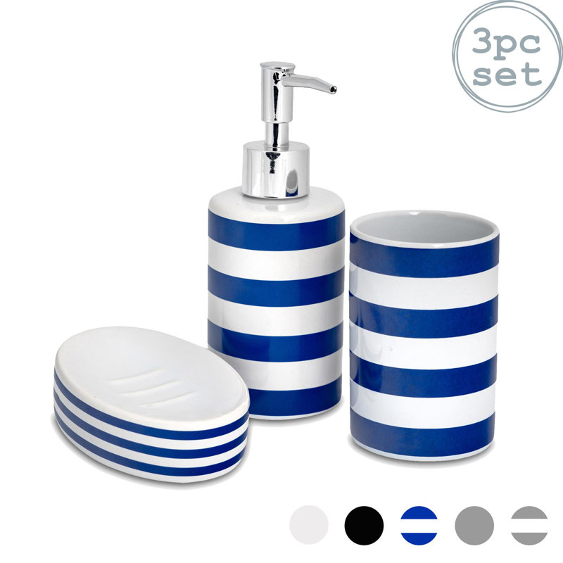 Harbour Housewares - Ceramic Bathroom Accessories Set - 3 Pieces, Navy