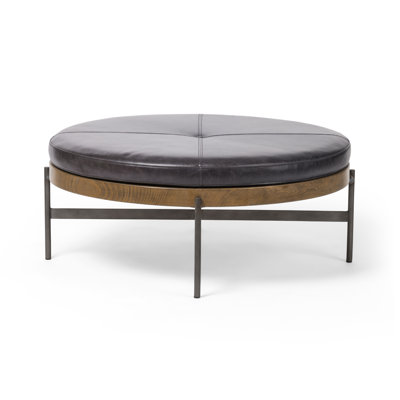 Edwyn 39" Wide Genuine Leather Tufted Round Standard Ottoman