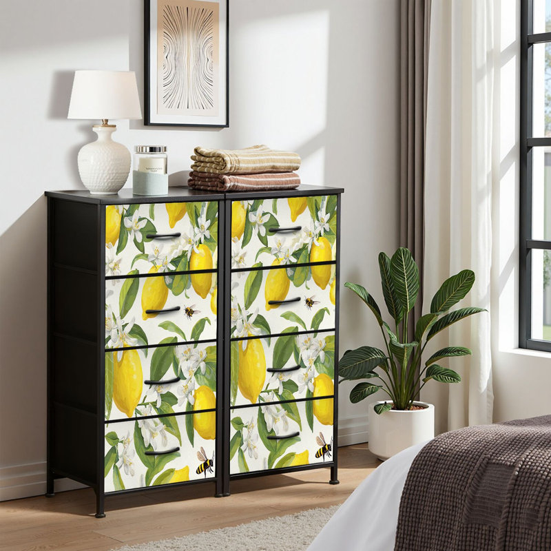 4 Drawer Dresser for Bedroom, Narrow Chest of Drawers, Wooden Top and Study Iron Frame 18"x37.5"-(WxH)