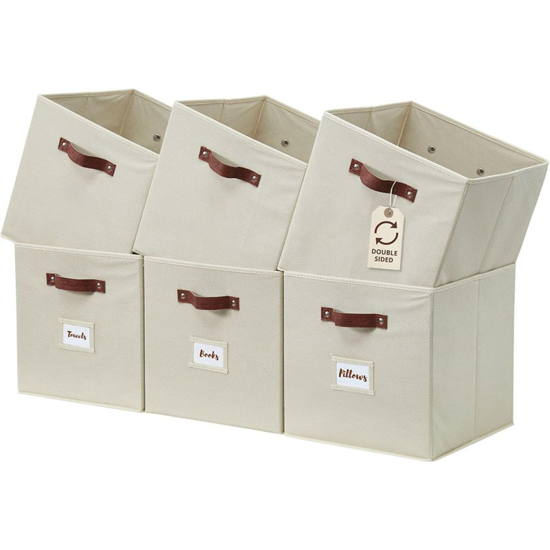 Fabric Storage Bins With Labels Beige, Beige