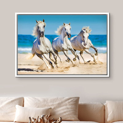 Courir les chevaux IDÉE4WALL, reproduction d'art sur toile encadrée, plage tropicale, île, cheval, étalons, animaux, photographie, nature, réalisme, paysage rustique, portrait, faune, campagne, salon, chambre à coucher, bureau