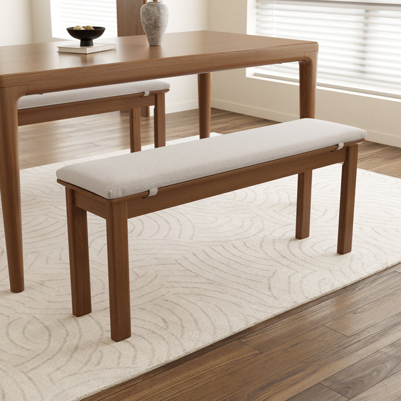 Banc de salle à manger en bois massif avec coussin en lin amovible - Siège d'entrée et de chambre multifonctionnel, Brun