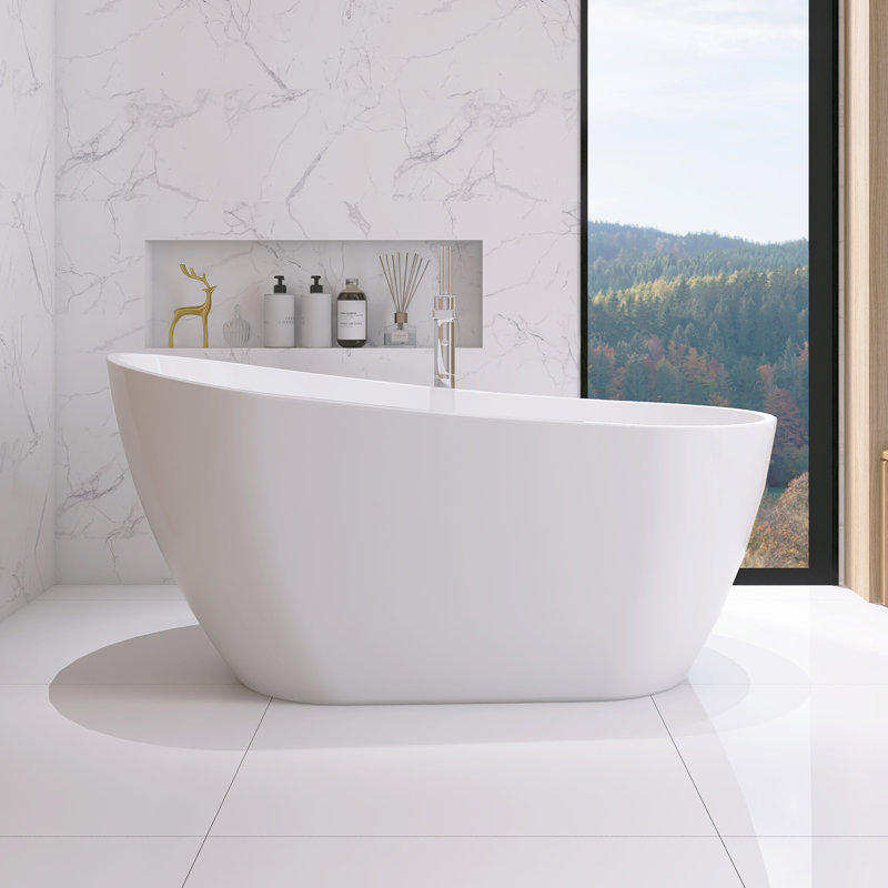 59" X 30.7" Freestanding Tub Acrylic Soaking Bathtub