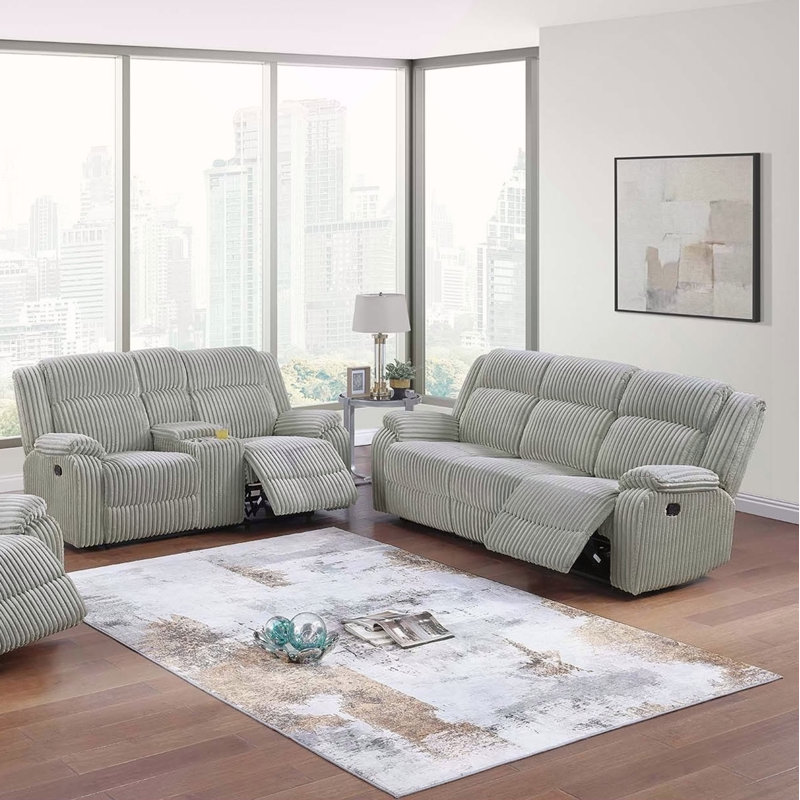 Causeuse Motion avec console, velours côtelé simili fourrure, ensemble inclinable 2 pièces pour le confort et le style du salon