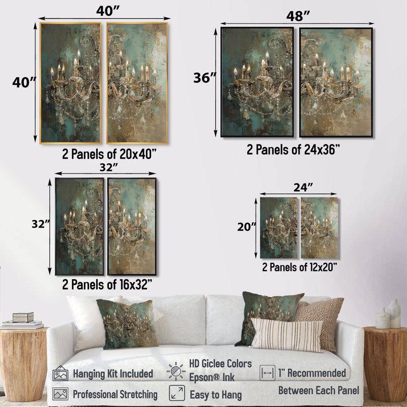 Grand chandelier «Vitrine III», 36" H x 48" W, Impression encadrée flottante, Silver