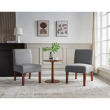 Fabric Accent Chair Set Of 2 With Round Wood Table