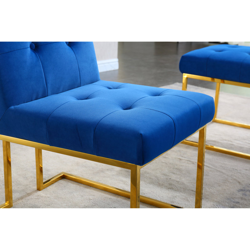 Chaise de salle à manger en velours bleu (2) - Moderne avec base à finition dorée, aucun assemblage requis, Blue, Gold