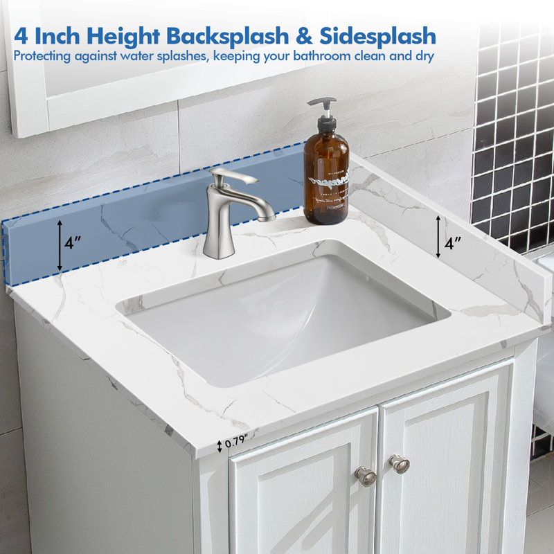 Comptoir de salle de bain 24 pouces avec comptoir en pierre de quartz et lavabo