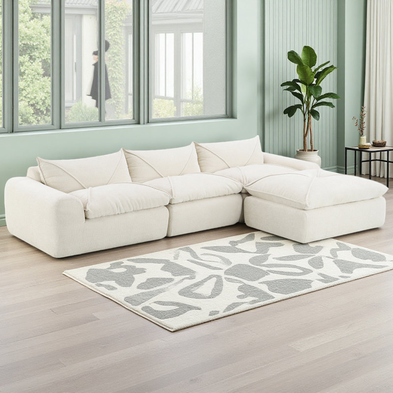 Canapé de 116 po entièrement compressé avec mousse haute densité, aucun assemblage requis, conception sans pieds sans cadre, dossier et coussin de siège intégrés, combinaison libre, chenille de particules
