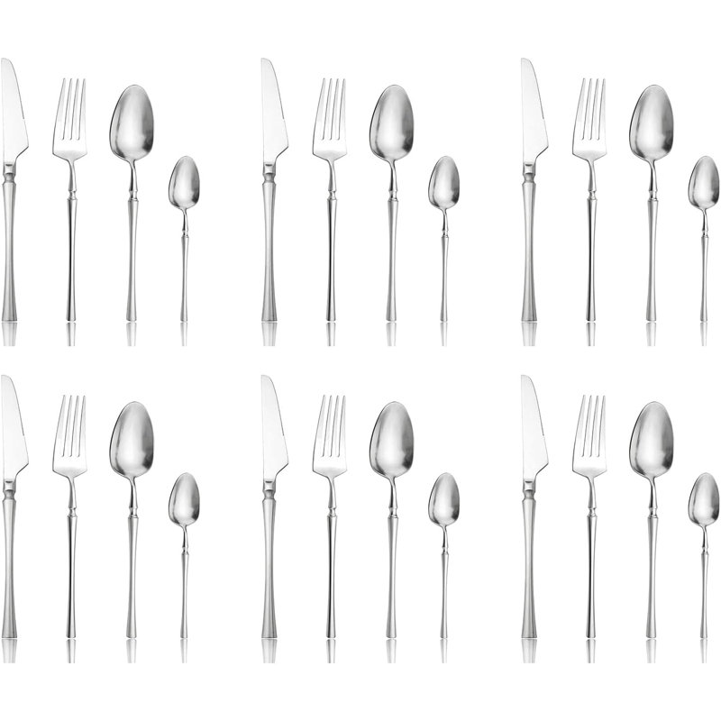 Ensemble de couverts 18/10 en acier inoxydable - mat, 24 pièces pour 6 réglages, Argent argent