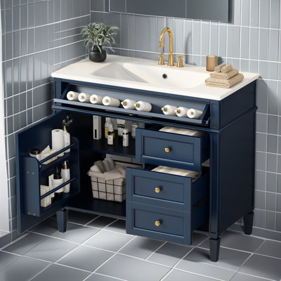 36'' Bathroom Vanity Without Top Sink, Modern Bathroom Storage Cabinet With 2 Drawers And A Tip-Out Drawer, Solid Wood Frame (NOT INCLUDE BASIN SINK)