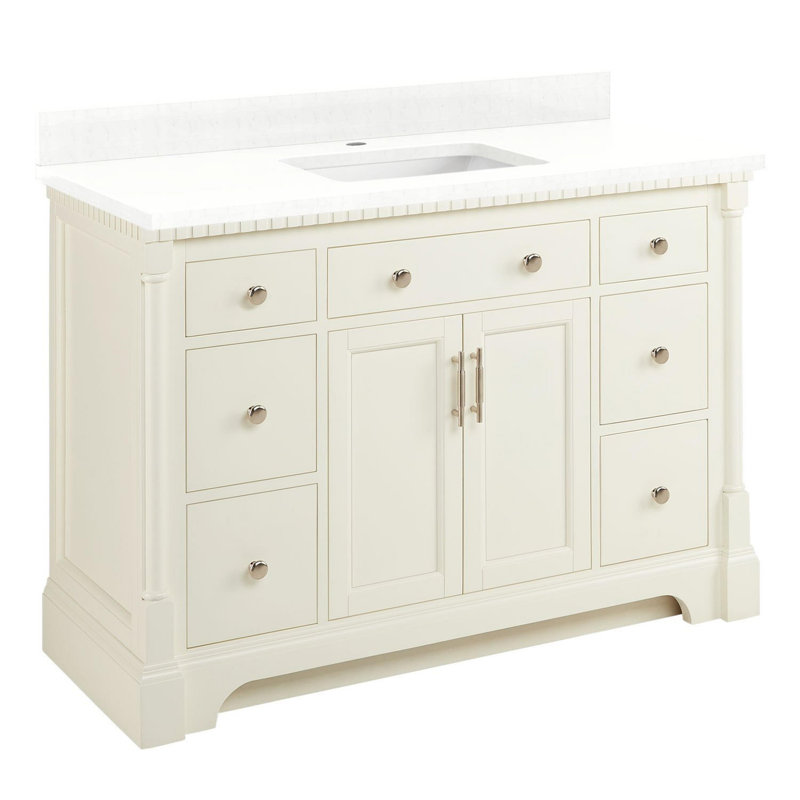 Claudia 48" Mahogany Single Basin Vanity Set with Cabinet, Vanity Top, Feathered White Quartz, White, Single-Hole