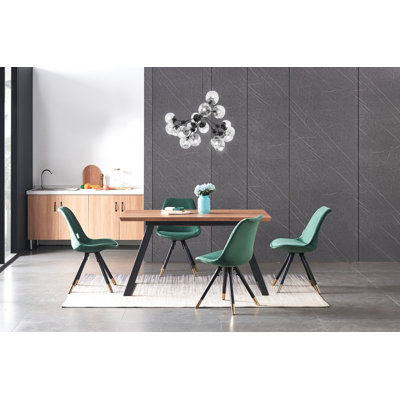 Gyeong-hui 4 Person Dining set - a Rectangular Extendable Dining Table with Metal Legs and a Set of 4 Quilted Velvet Dining Chairs for Dining Room - Modern Dining Table Set