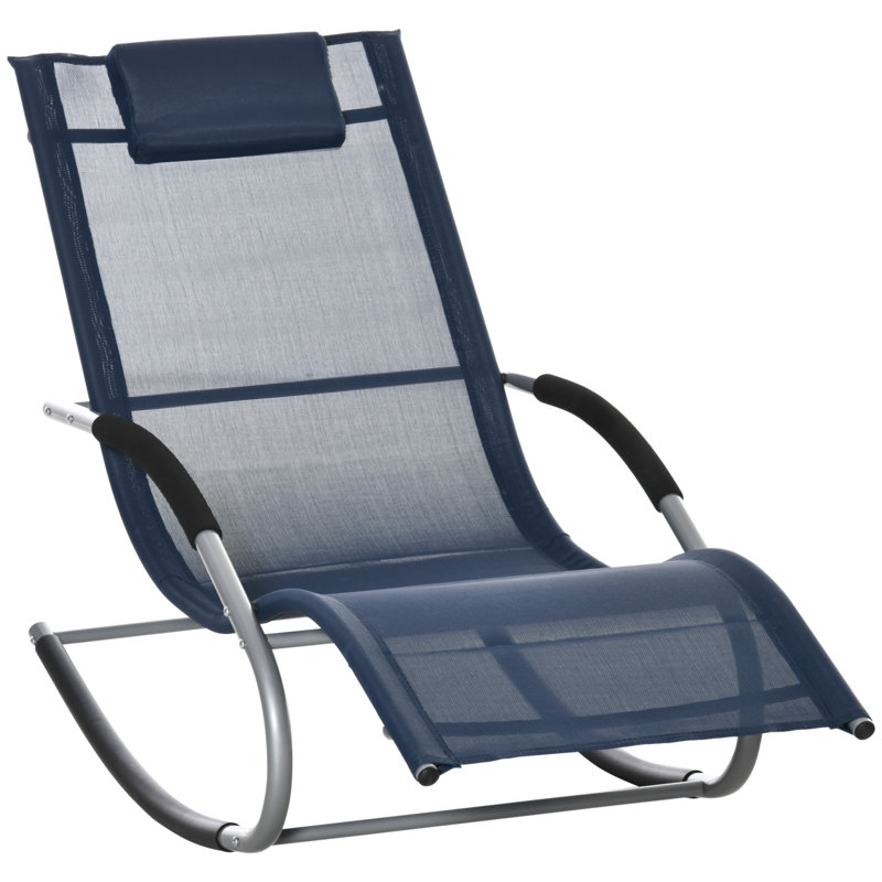 Navy Blue Steel Zero Gravity Rocking Chaise Lounge Chair with Cushions