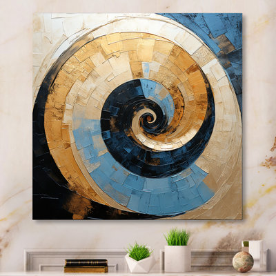 Or bleu, minimalisme, spirales, poteries I - spirales abstraites, art mural en métal
