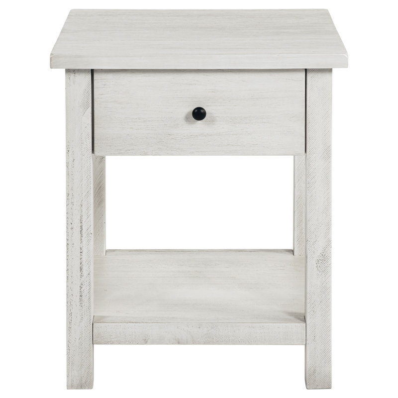 Thurston 1-drawer Wood End Table with Shelf Distressed White, White