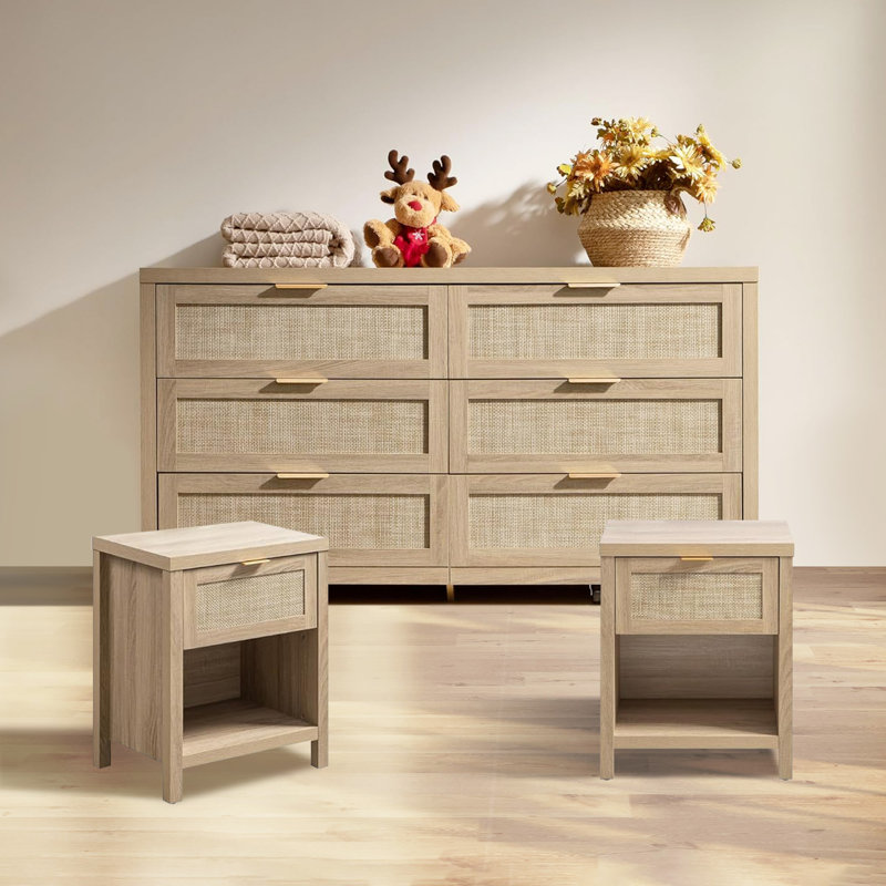 Ensemble de chambre à coucher 3 pièces Boho, Chêne clair